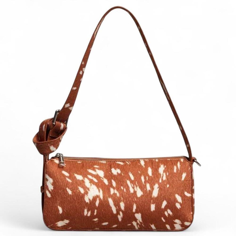 Brown Fawn Print Shoulder Bag Deer Print Baguette Purse Y2K Mini Coastal Cowgirl